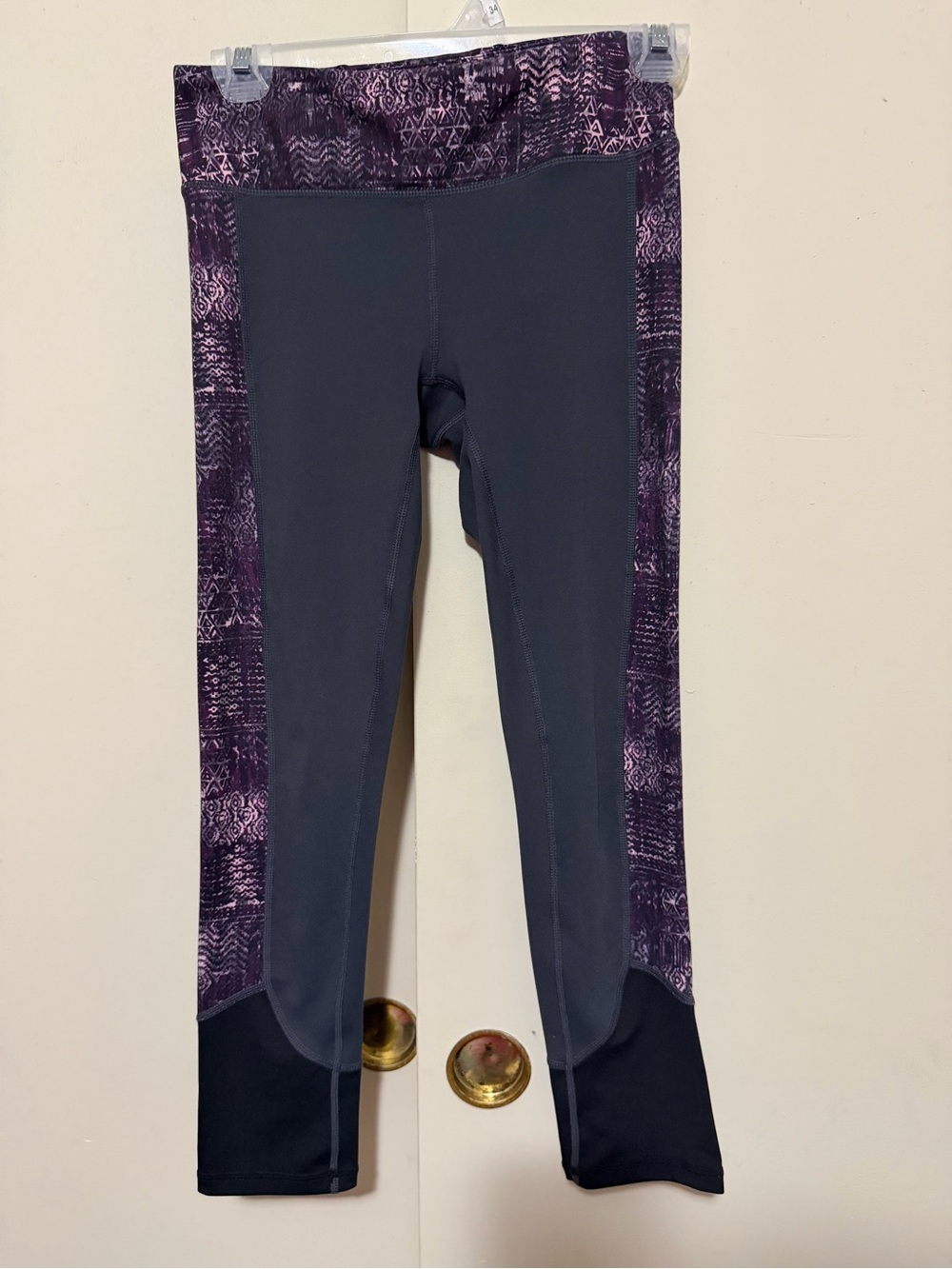 Girls' Purple Printed Panel Athletic Leggings